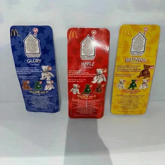 McDonald's TY Beanie Babies 3 Maple, Britannia, & Glory. Rare New in Box - Picture 13 of 15